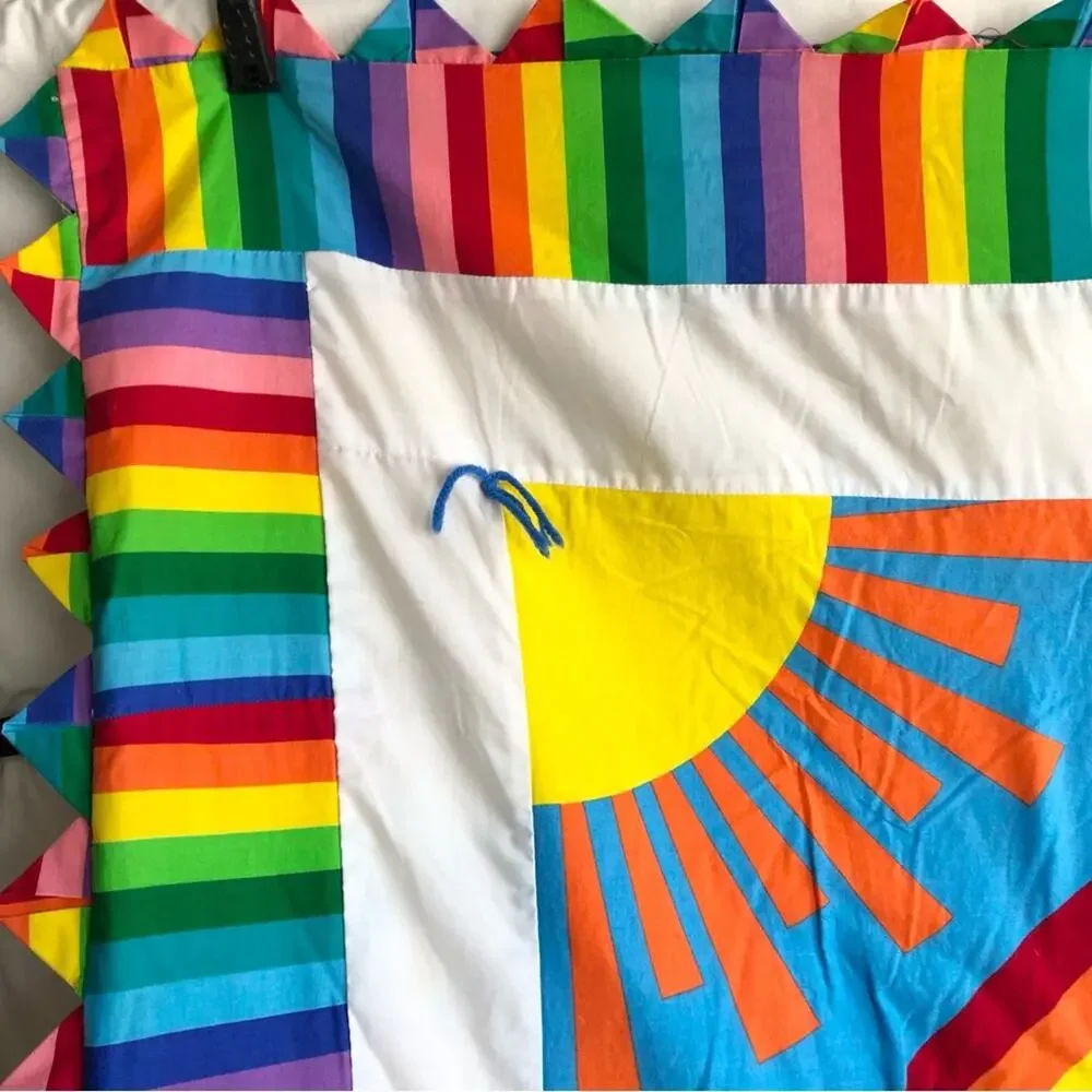 Vintage 80’s Handmade Rainbow Garden Zebra Quilt